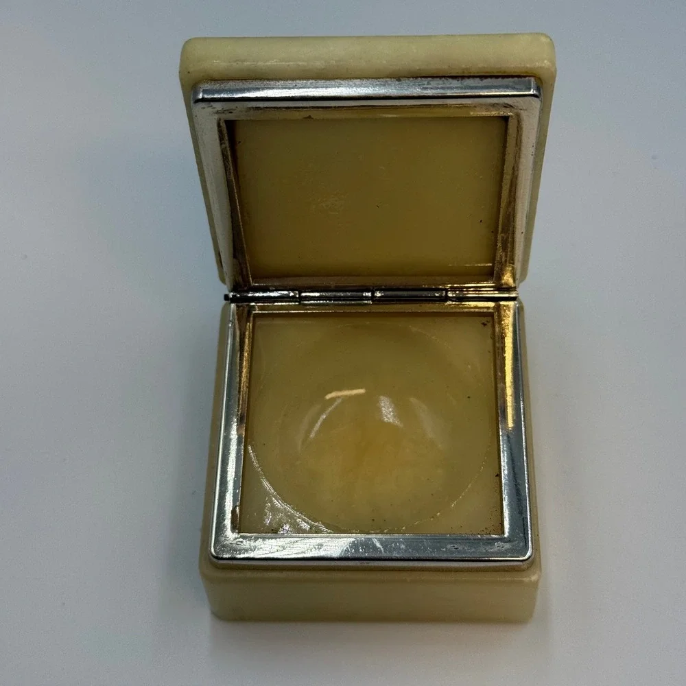Vintage Lefton Italian Alabaster Trinket Box Lot of 2 Floral Hinged Stone Italy